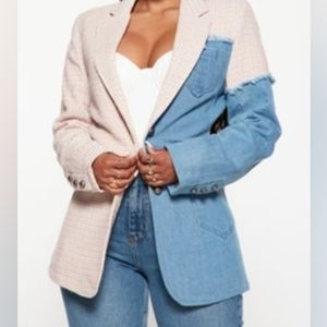 Pink tweed and blue Jean combo blazer